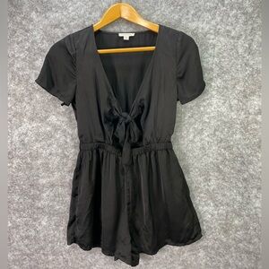 American Eagle Romper Womens Medium Black Short Sleeve Tie Front Dressy